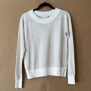 Club Monaco Ivory and Light Gray Striped Sweater